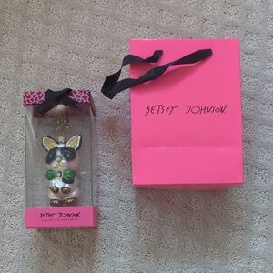 Betsey Johnson Pink and Gold Bunny Ornament with Gift Bag